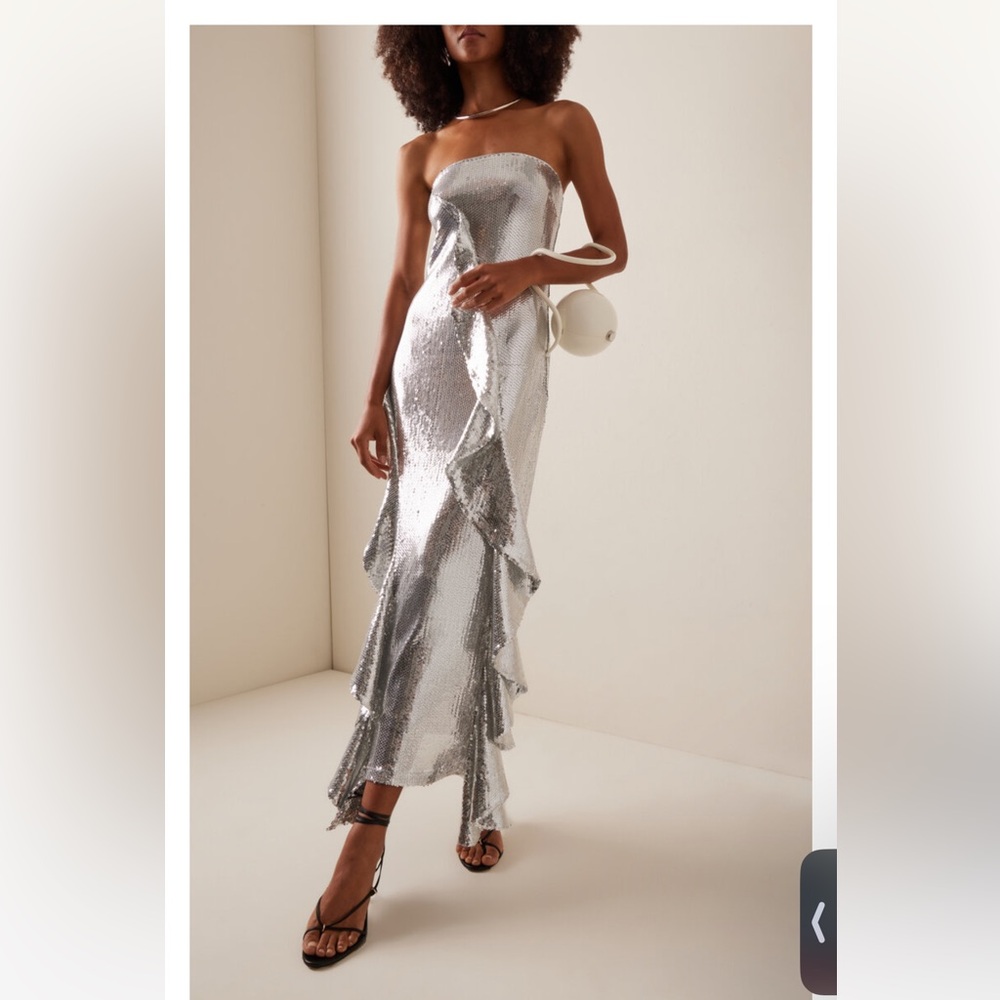 Rotate Ruffled Sequined Midi Dress